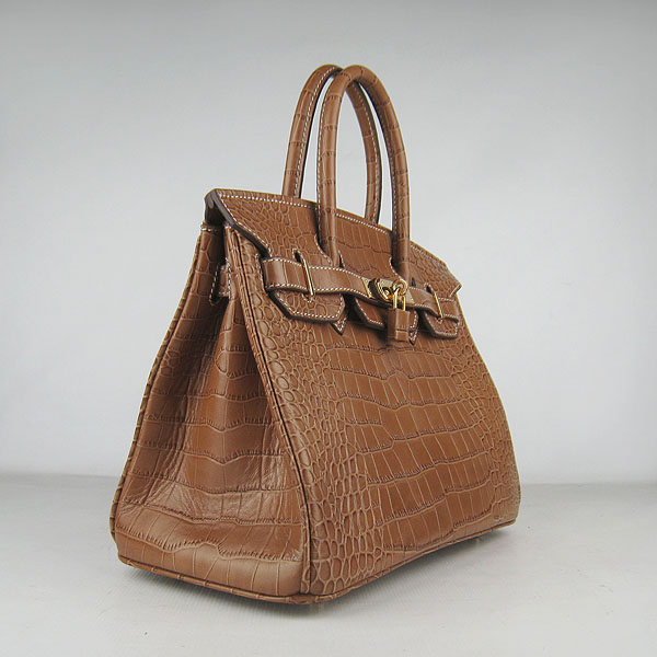 Replica Hermes Birkin 35cm Crocodile Veins Bag Light Coffee 6088 On Sale - Click Image to Close